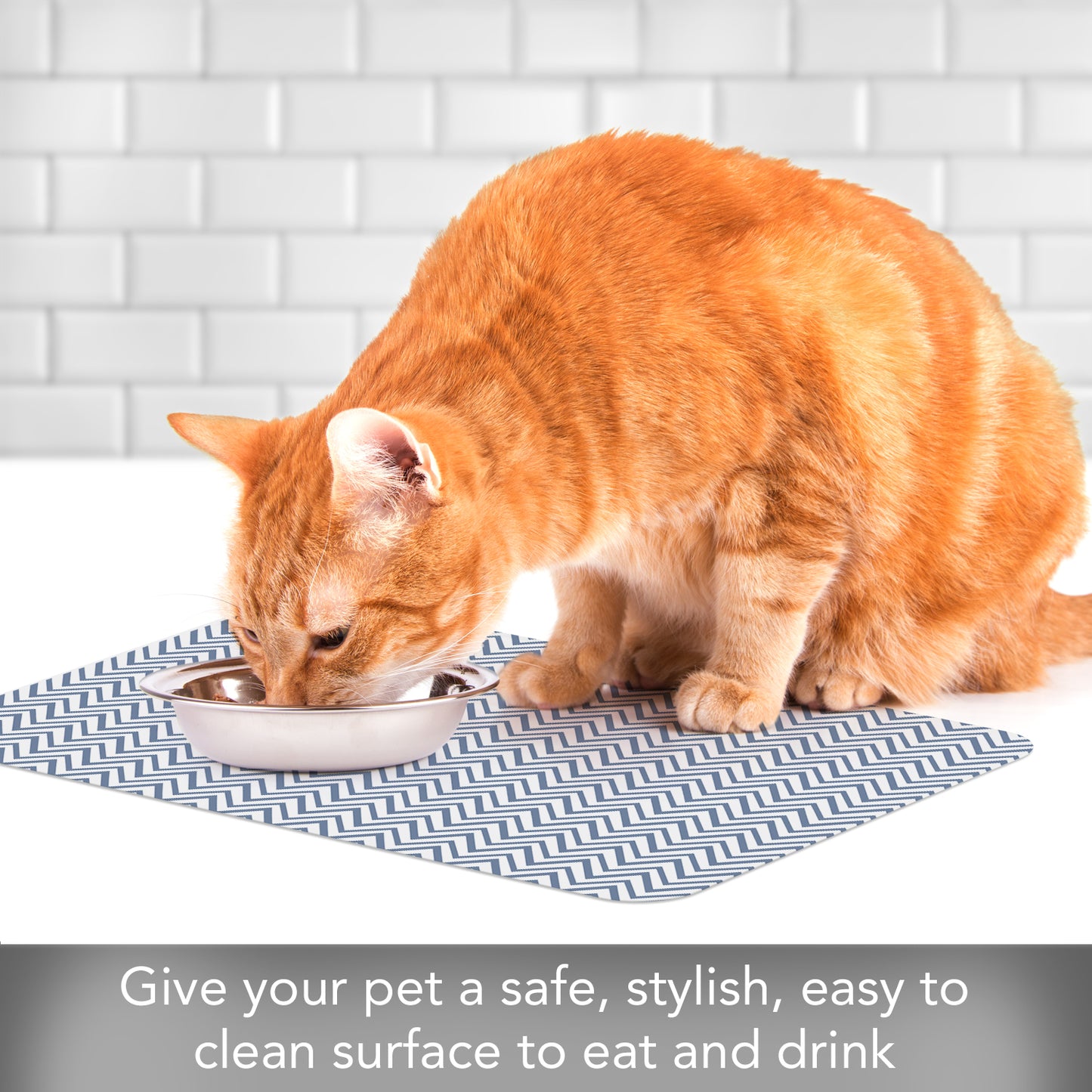 CounterArt Chevron Easy Care Waterproof Pet Feeding Mat 17.13” x 11.25” Made in The USA of BPA Free Plastic, Safe for Pets, Protects Floors from Scratches Stains & Spills