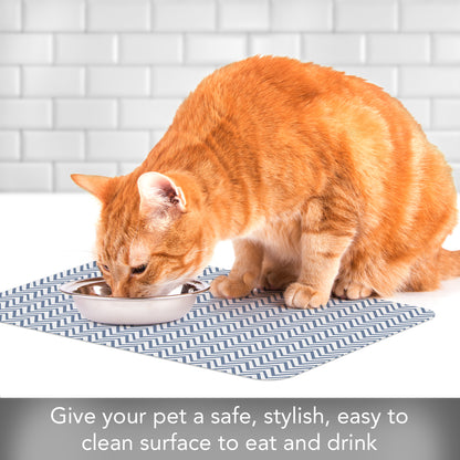 CounterArt Chevron Easy Care Waterproof Pet Feeding Mat 17.13” x 11.25” Made in The USA of BPA Free Plastic, Safe for Pets, Protects Floors from Scratches Stains & Spills