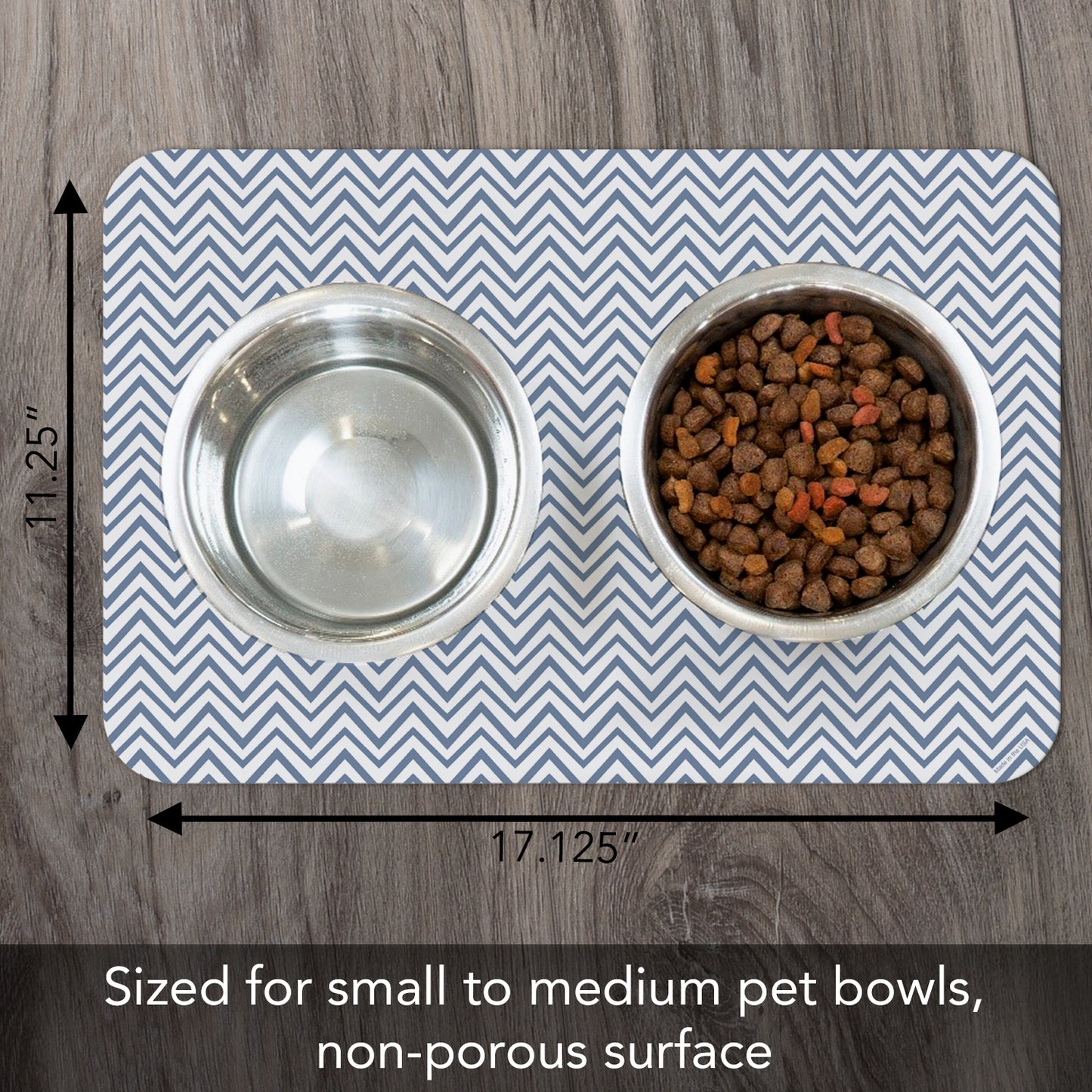 CounterArt Chevron Easy Care Waterproof Pet Feeding Mat 17.13” x 11.25” Made in The USA of BPA Free Plastic, Safe for Pets, Protects Floors from Scratches Stains & Spills