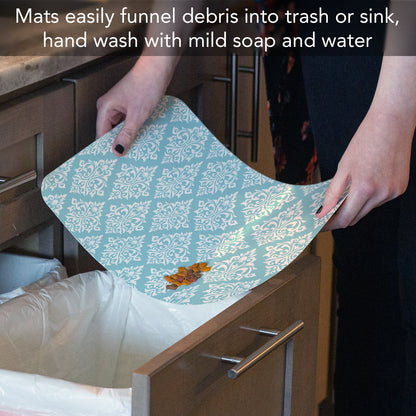 CounterArt Damask Easy Care Waterproof Pet Feeding Mat 17.13” x 11.25” Made in The USA of BPA Free Plastic, Safe for Pets, Protects Floors from Scratches Stains & Spills