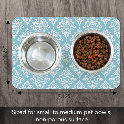 CounterArt Damask Easy Care Waterproof Pet Feeding Mat 17.13” x 11.25” Made in The USA of BPA Free Plastic, Safe for Pets, Protects Floors from Scratches Stains & Spills