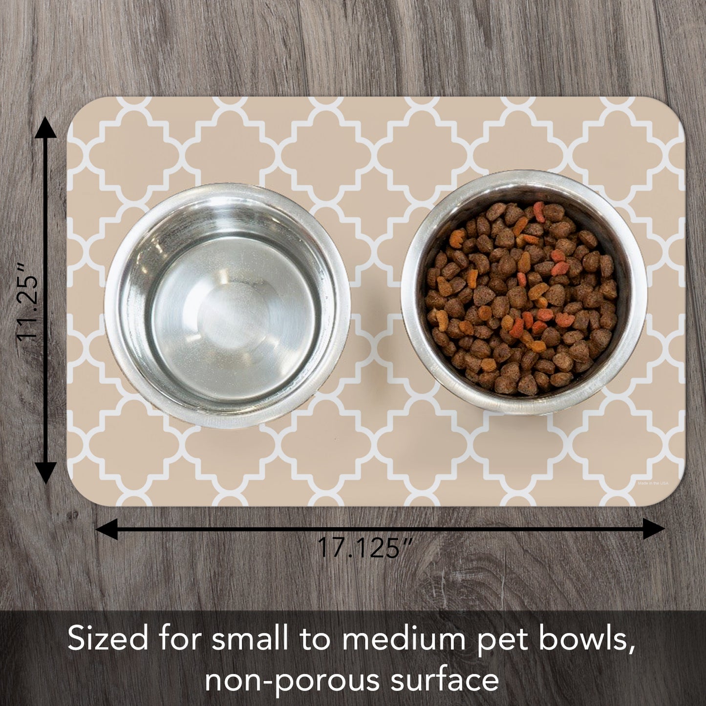 Quatrefoil Easy Care Waterproof Pet Feeding Mat 17.13” x 11.25” Made in The USA