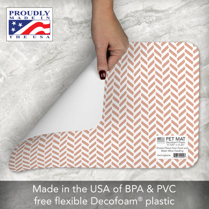 CounterArt Herringbone Easy Care Waterproof Pet Feeding Mat 17.13” x 11.25” Made in The USA of BPA Free Plastic, Safe for Pets, Protects Floors from Scratches Stains & Spills