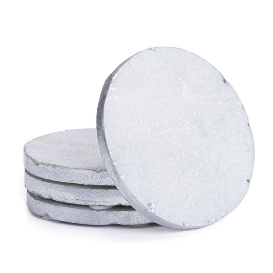 Thirstystone Old Hollywood Round White Marble Coasters, All Natural Marble, Non-Slip Cork Backing, Drink Absorbent & Protects Table, Set of 4