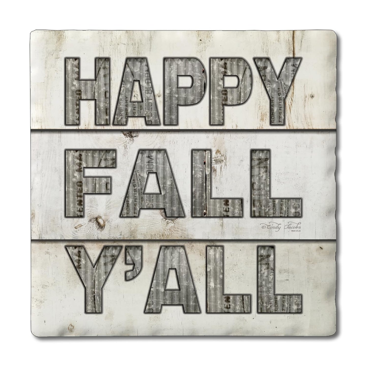 Thirstystone Happy Fall Y'all 4-Pack Tumbled Tile Stone Coasters 4" Square Manufactured in The USA