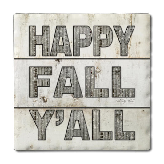 Thirstystone Happy Fall Y'all 4-Pack Tumbled Tile Stone Coasters 4" Square Manufactured in The USA