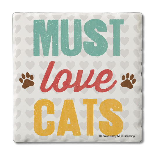 Thirstystone Must Love Cats Single Tumbled Tile Stone Coaster with Protective Cork Backing Manufactured in The USA 4" Square, Artistic, Easily Wipes Clean