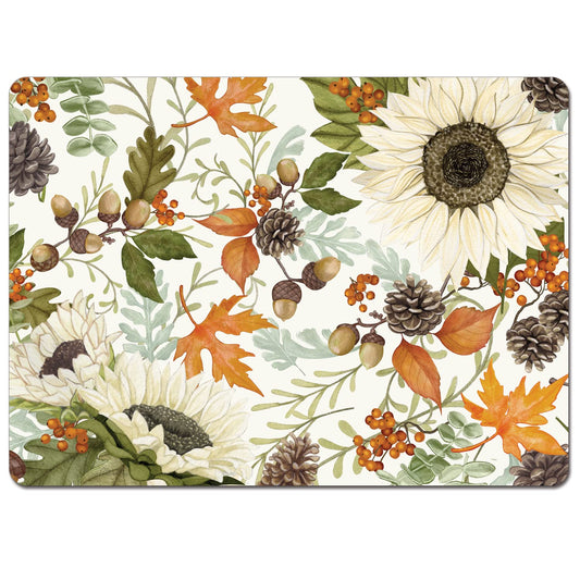 Cala Home Farmhouse Fall Premium Decorative Hardboard Cork Back Placemats 4 Pack Manufactured in The USA Easily Wipes Clean