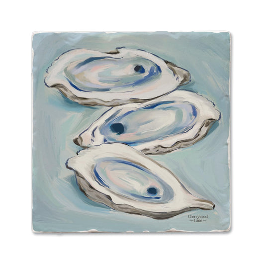 Thirstystone Oysters Galore Single Tumbled Tile Stone Coaster with Protective Cork Backing Manufactured in The USA 4" Square, Colorful, Artistiic, Easily Wipes Clean