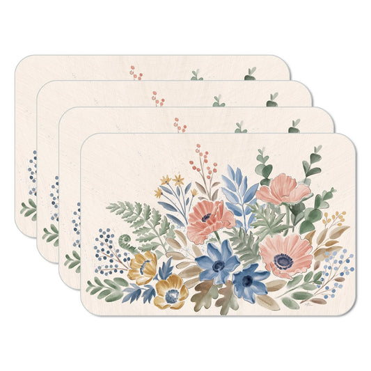 CounterArt Botanical Blends 4 Pack Reversible Easy Care Flexible Placemats Made in the USA