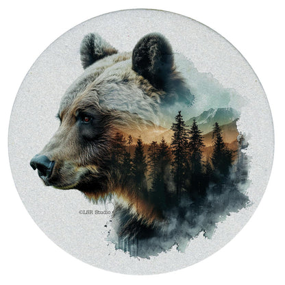 Thirstystone Bear Silhouette 4 Pack Natural Sandstone Coasters 4" Round Manufactured in the USA