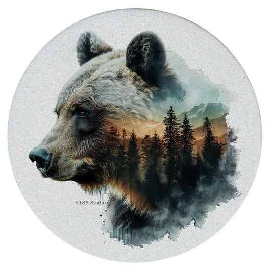Thirstystone Bear Silhouette 4 Pack Natural Sandstone Coasters 4" Round Manufactured in the USA