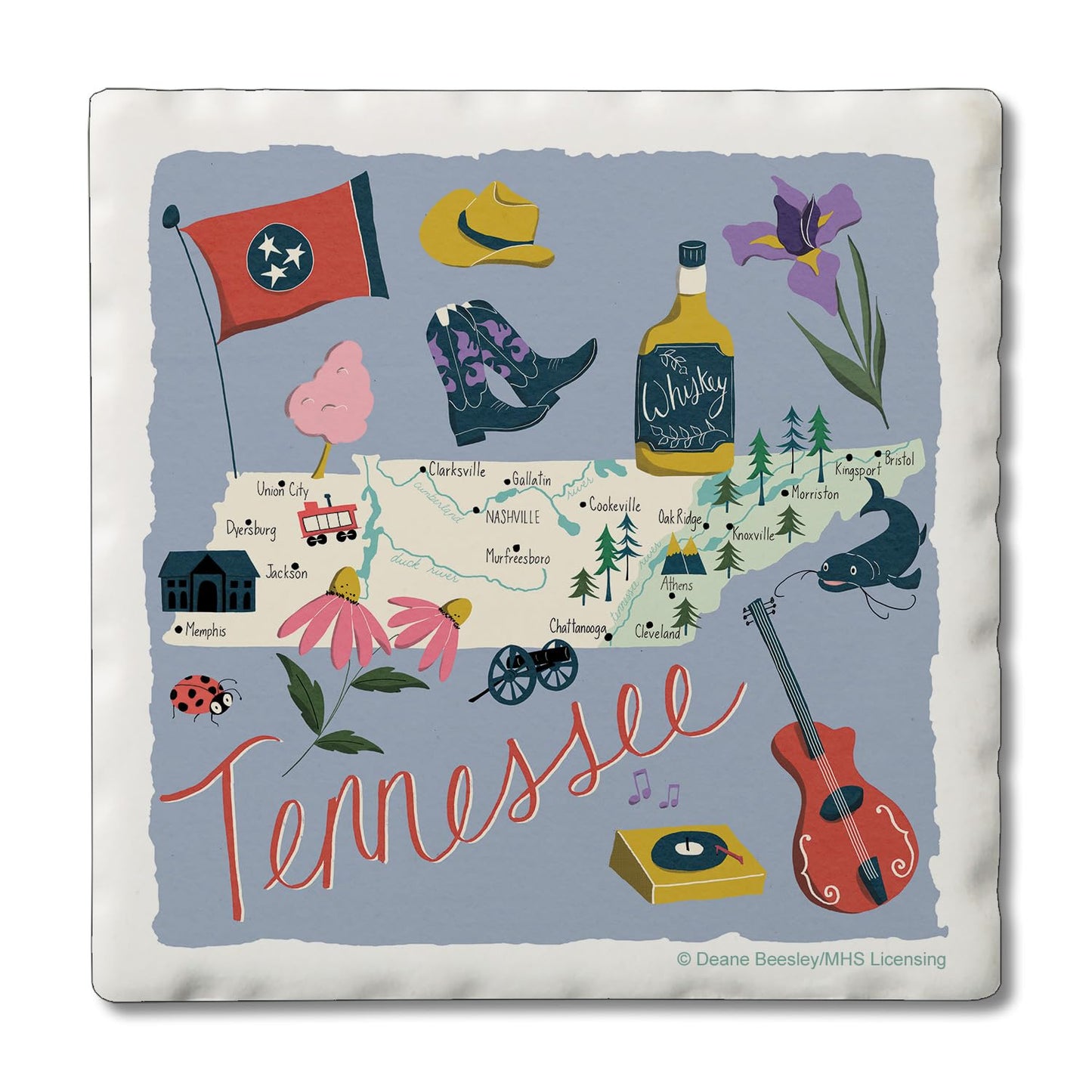 Thirstystone Tennessee Home State 4 Pack Tumbled Tile Stone Coasters 4" Square Manufactured in the USA