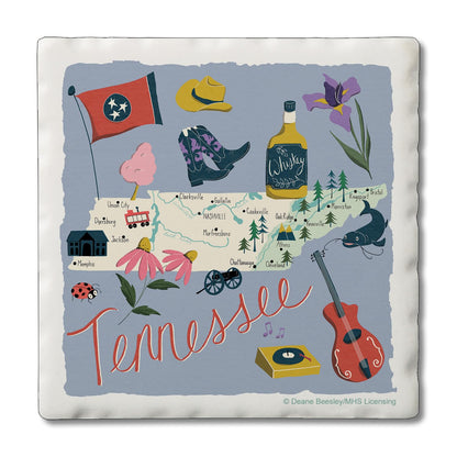 Thirstystone Tennessee Home State 4 Pack Tumbled Tile Stone Coasters 4" Square Manufactured in the USA