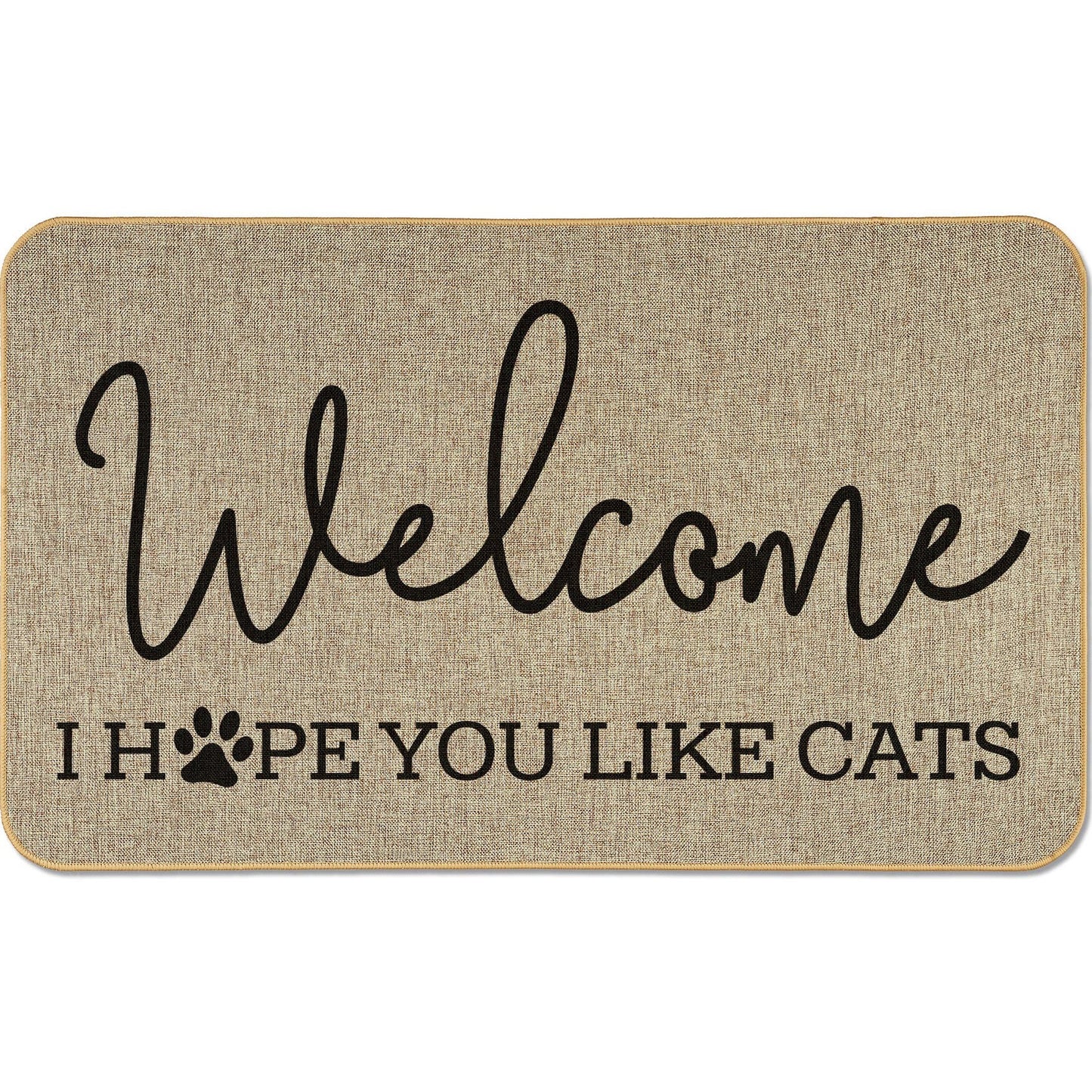 Counterart Welcome Hope You Like Cats Decorative Indoor/Outdoor Natural Linen Look Floor Mat with Recycled Rubber Back Manufactured in The USA 29.5” x 17.75”