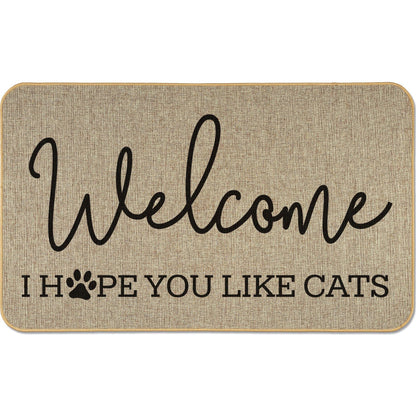 Counterart Welcome Hope You Like Cats Decorative Indoor/Outdoor Natural Linen Look Floor Mat with Recycled Rubber Back Manufactured in The USA 29.5” x 17.75”