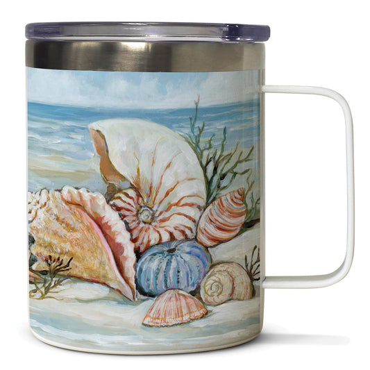 Coastal Shore Stainless Steel Travel Mug with Lid 12 oz. Manufactured in the USA