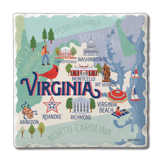 Thirstystone Virginia Attractions 4 Pack Tumbled Tile Stone Coasters 4” Square Manufactured in the USA
