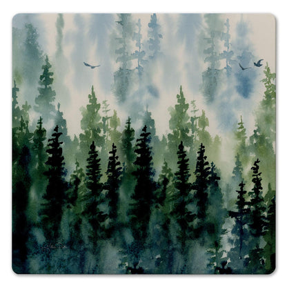Thirstystone Misty Tree Line Decorative Heat Tolerant Stone Trivet with Non-Skid Cork Backing 8” Square
