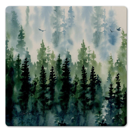 Thirstystone Misty Tree Line Decorative Heat Tolerant Stone Trivet with Non-Skid Cork Backing 8” Square