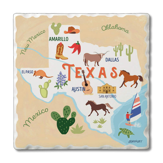 Thirstystone Texas State Attractions 4 Pack Tumbled Tile Stone Coasters 4" Square Manufactured in the USA