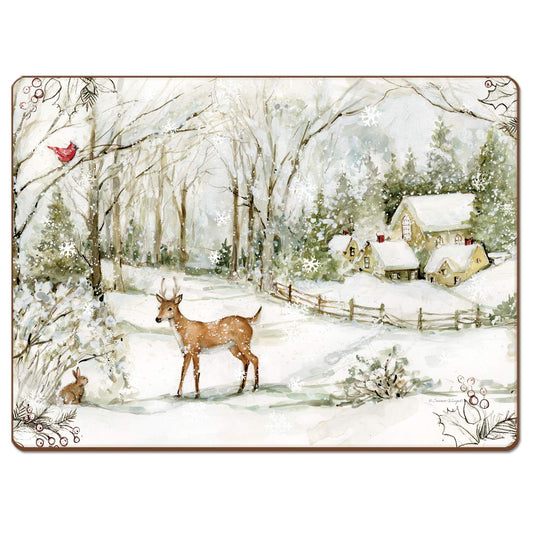 Cala Home Winter Forest Premium Decorative Hardboard Tabletop Placemats 4-Pack Manufactured in The USA Heat Tolerant and Easily Wipes Clean