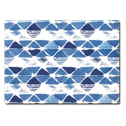 CounterArt Indigo Closed Triangles Premium Decorative Hardboard Tabletop Placemats 4-Pack Manufactured in The USA Heat Tolerant and Easily Wipes Clean