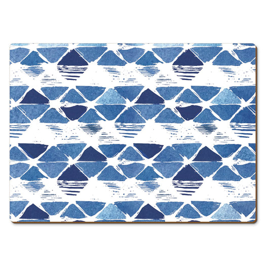 CounterArt Indigo Closed Triangles Premium Decorative Hardboard Tabletop Placemats 4-Pack Manufactured in The USA Heat Tolerant and Easily Wipes Clean