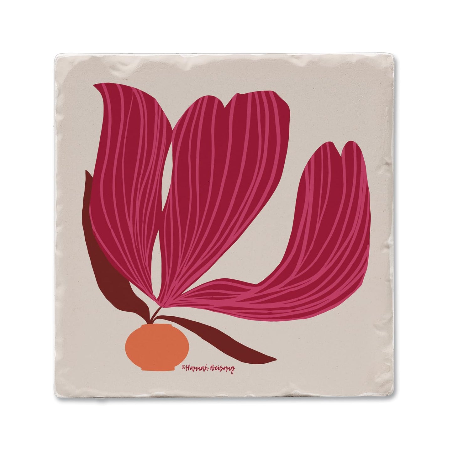 Thirstystone Garnet Flower Single Tumbled Tile Stone Coaster with Protective Cork Backing Manufactured in The USA 4" Square, Colorful, Artistiic, Easily Wipes Clean