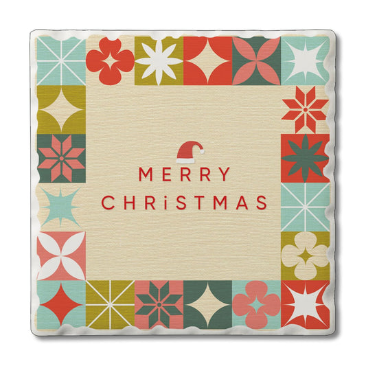 Thirstystone Retro Merry Christmas Single Tumbled Tile Coaster with Protective Cork Backing Manufactured in The USA 4" Square, Artistic, Easily Wipes Clean