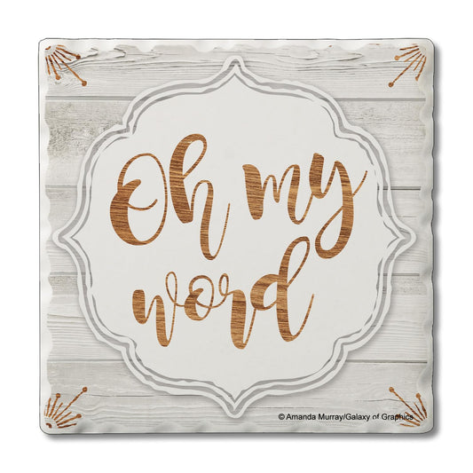 Thirstystone My Word Single Tumbled Tile Stone Coaster with Protective Cork Backing Manufactured in The USA 4" Square, Artistic, Easily Wipes Clean