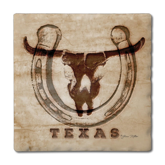 Thirstystone Western Skull 4 Pack Tumbled Tile Stone Coasters 4" Square Manufactured in the USA