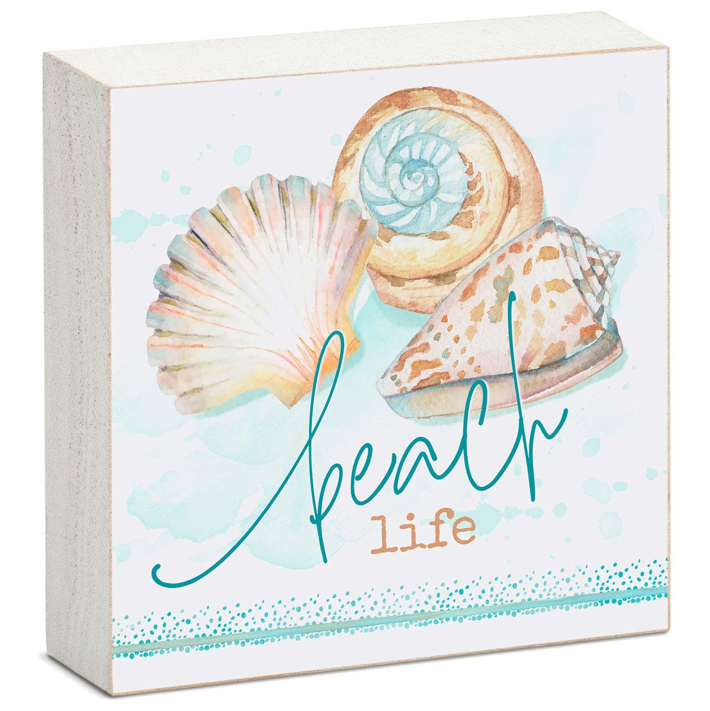CounterArt "Beach Life" Artistic Solid Wood Block Sign 3.75” Square Made in the USA Colorful, Sturdy, Freestanding