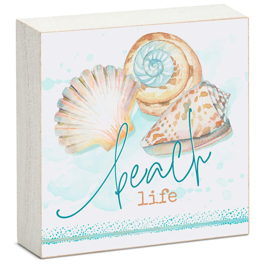 CounterArt "Beach Life" Artistic Solid Wood Block Sign 3.75” Square Made in the USA Colorful, Sturdy, Freestanding