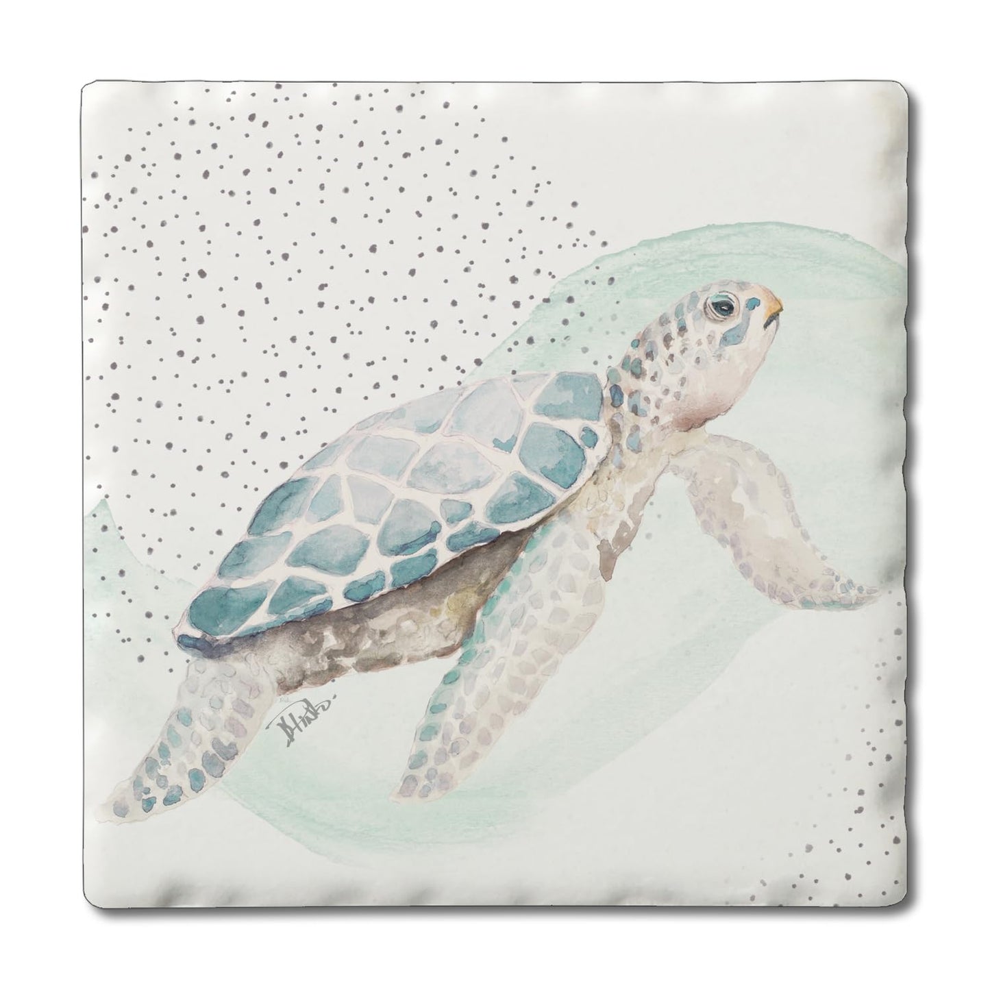Thirstystone Sea Turtle Single Tumbled Tile Stone Coaster with Protective Cork Backing Manufactured in The USA 4" Square, Colorful, Artistic, Easily Wipes Clean