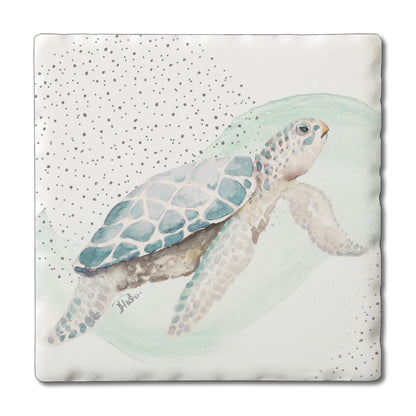 Thirstystone Sea Turtle Single Tumbled Tile Stone Coaster with Protective Cork Backing Manufactured in The USA 4" Square, Colorful, Artistic, Easily Wipes Clean