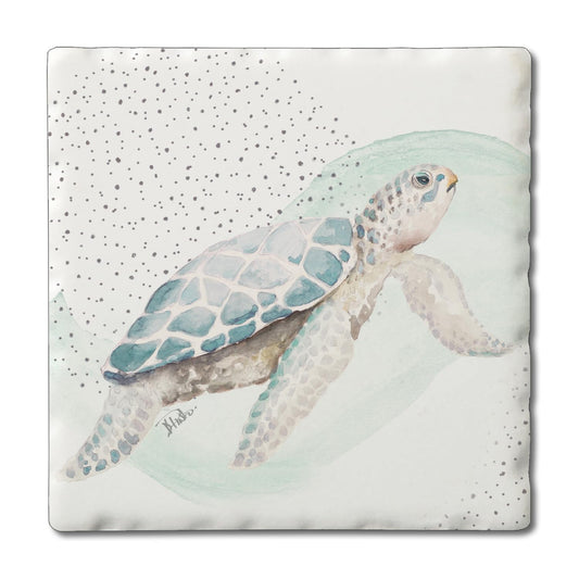 Thirstystone Sea Turtle Single Tumbled Tile Stone Coaster with Protective Cork Backing Manufactured in The USA 4" Square, Colorful, Artistic, Easily Wipes Clean