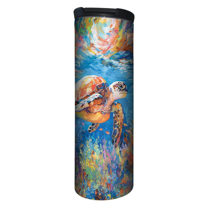 Highland Home Bright Sea Turtle Decorative Stainless Steel Double Wall Insulated Travel Tumbler with Lid 17 oz. Manufactured in the USA Dishwasher Safe
