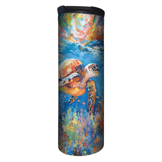 Highland Home Bright Sea Turtle Decorative Stainless Steel Double Wall Insulated Travel Tumbler with Lid 17 oz. Manufactured in the USA Dishwasher Safe