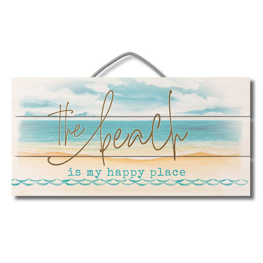 Highland Home Beach is My Happy Place Handcrafted Pallet Wood Sign 12" x 6" Made in the USA Wire Doubles as an Easel