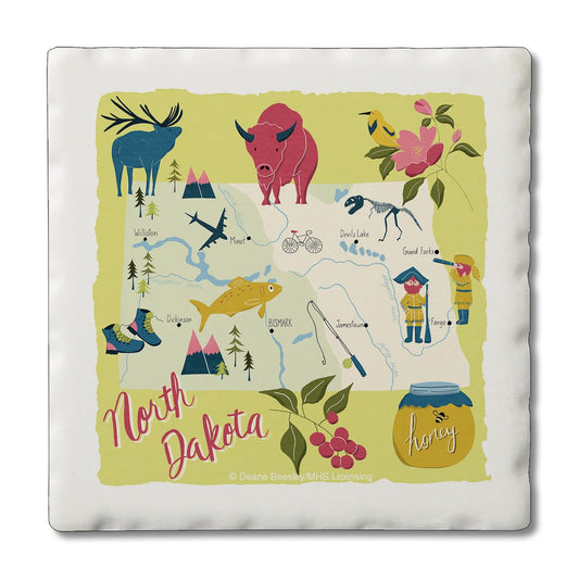 Thirstystone North Dakota Home State 4 Pack Tumbled Tile Stone Coasters 4" Square Manufactured in the USA