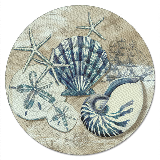 Counterart Tide Pool Shells 4mm Tempered Glass Lazy Susan Turntable 13" Diameter