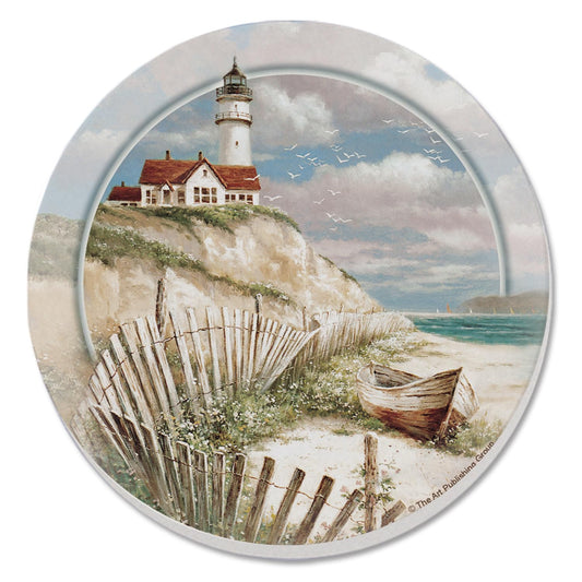 Thirstystone Beach Lighthouse 4 Pack Round Absorbent Stone Coasters 4" Diameter Manufactured in the USA