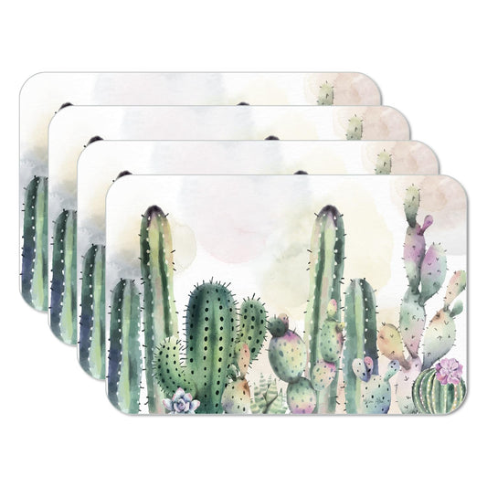 CounterArt Watercolor Cacti 4 Pack Reversible Easy Care Flexible Placemats Made in the USA