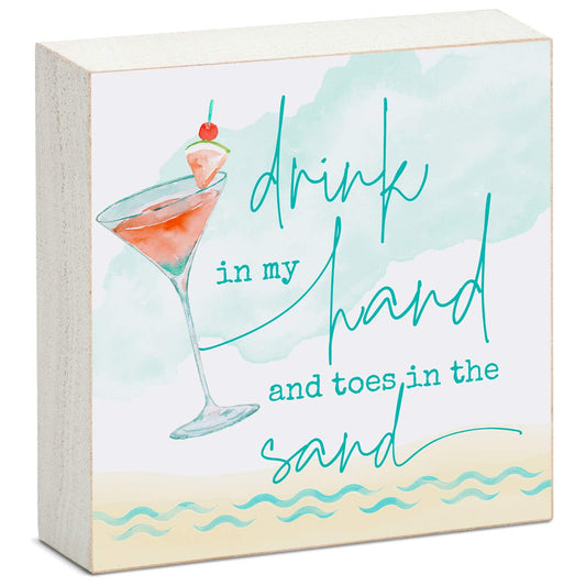 CounterArt "Drink in my Hand and Toes in the Sand" Decorative Wood Block Sign 3.75" Square Made in the USA
