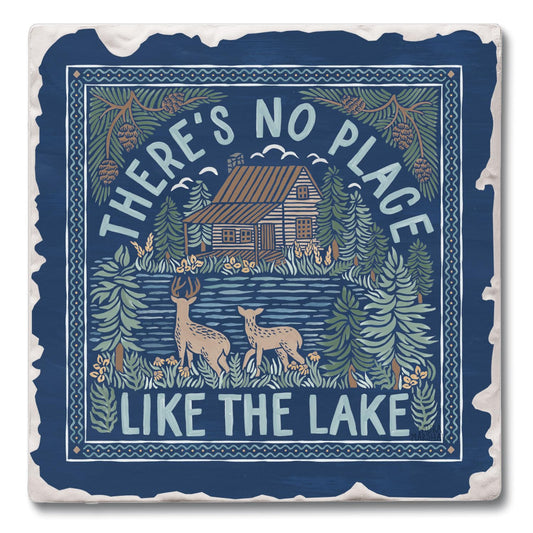 Thirstystone Lake Place Single Tumbled Tile Stone Coaster with Protective Cork Backing Manufactured in The USA 4" Square
