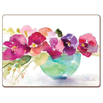 CounterArt Bowl of Blooms Premium Decorative Hardboard Tabletop Placemats 4-Pack Manufactured in The USA Heat Tolerant and Easily Wipes Clean
