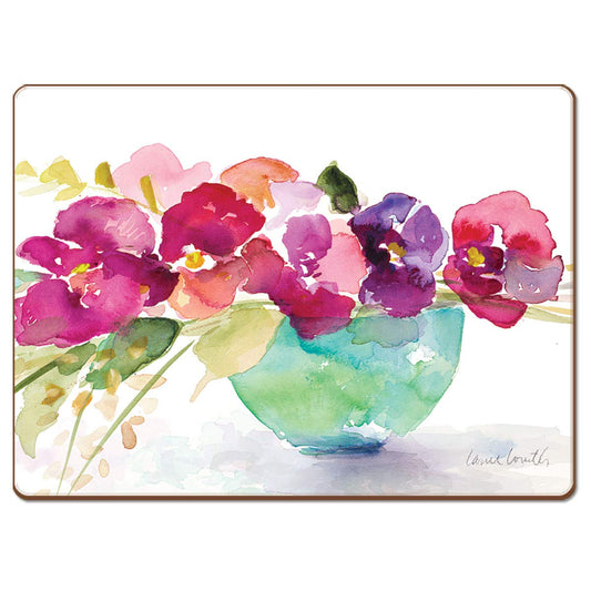 CounterArt Bowl of Blooms Premium Decorative Hardboard Tabletop Placemats 4-Pack Manufactured in The USA Heat Tolerant and Easily Wipes Clean
