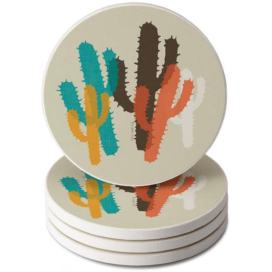 Thirstystone Modern Cacti 4 Pack Round Absorbent Stone Coasters 4" Diameter Manufactured in the USA
