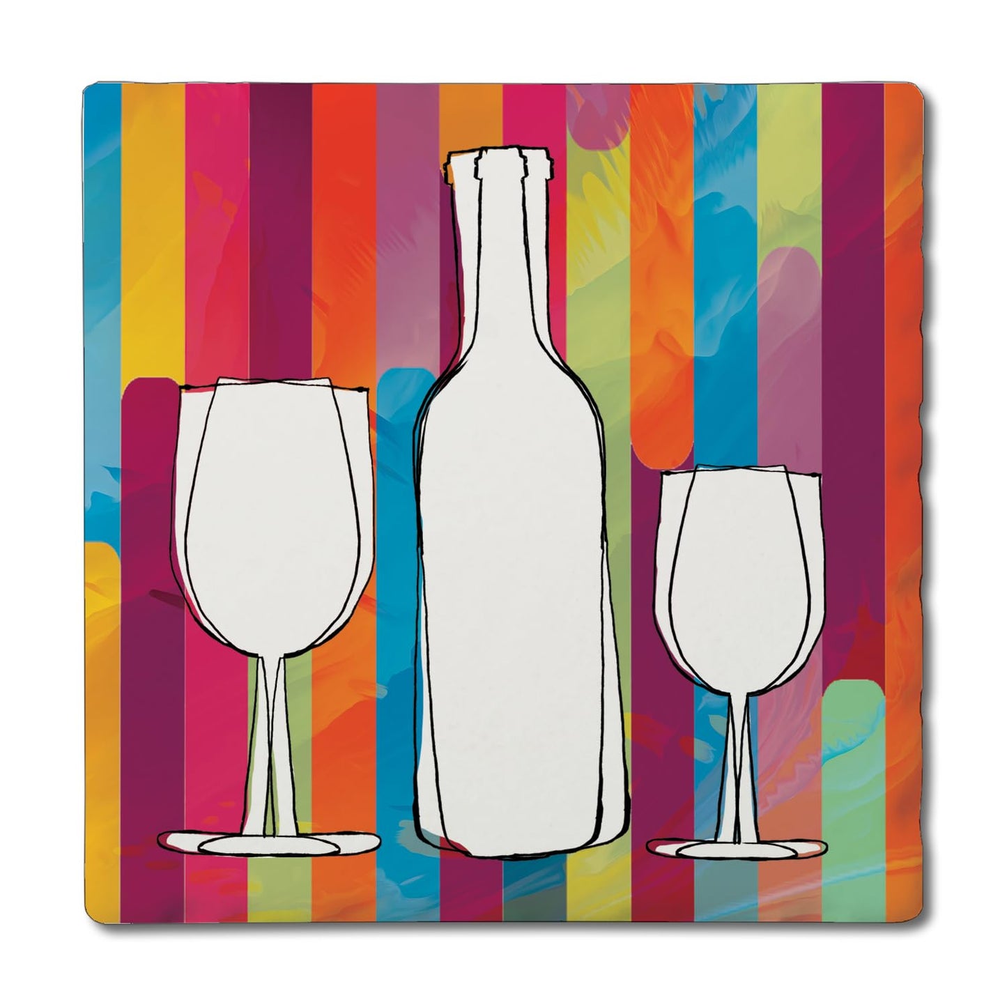 Thirstystone Silhouette Bottles Single Tumbled Tile Stone Coaster with Protective Cork Backing Manufactured in The USA 4" Square, Artistic, Easily Wipes Clean